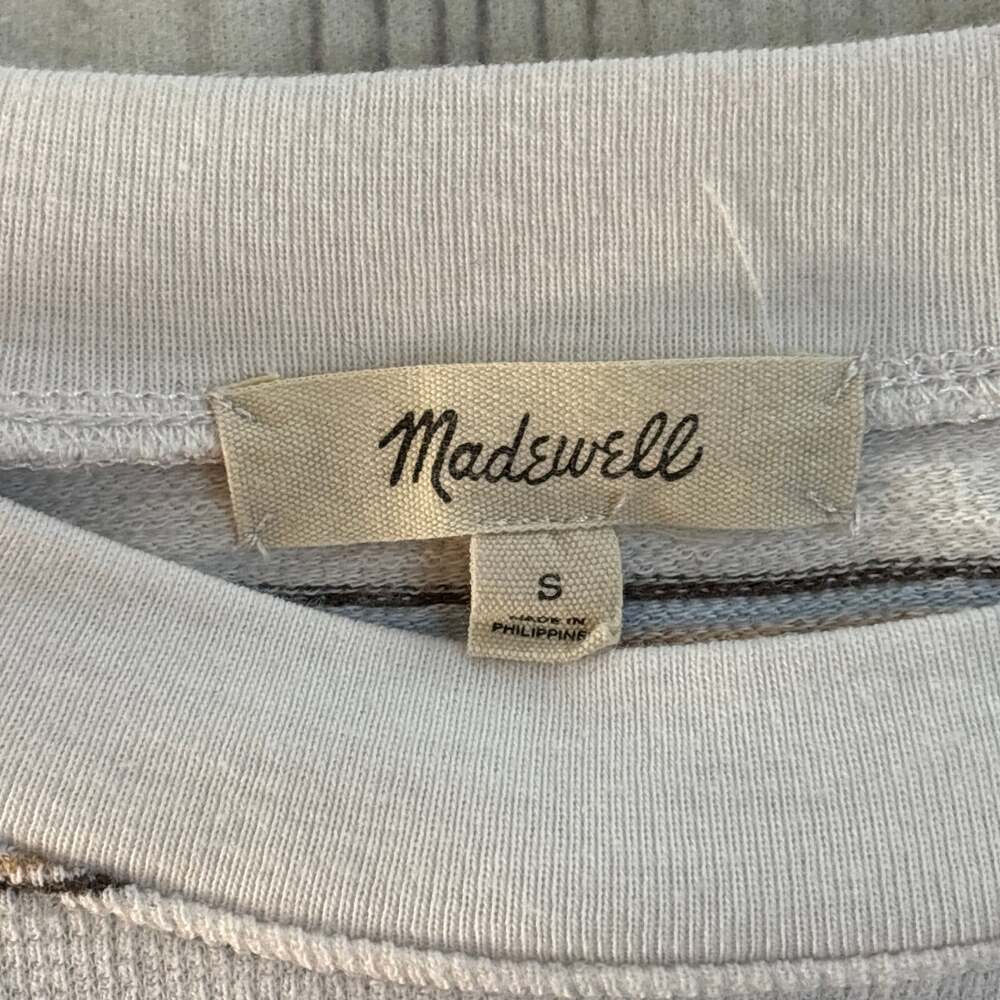 Madewell Striped Puff Drop-Shoulder Balloon-Sleeve Top Size S Cotton Blend - Picture 6 of 8